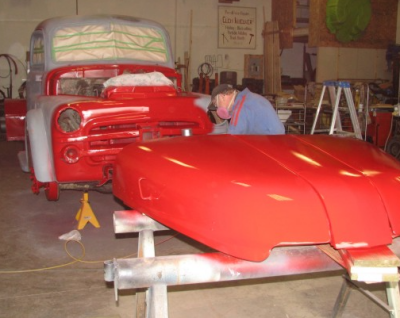 Working on the restoration of the old fire truck in Didsbury.
