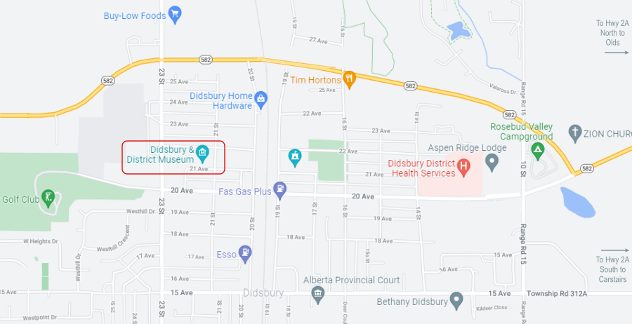 Map to Didsbury Museum in Didsbury, Alberta, Canada